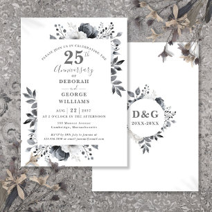 Elegantes silbernes Blumenjubiläum zum 25. Hochzei Einladung