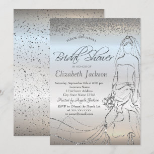 Elegantes silbernes Brautkleid, Diamanten Brautpar Einladung