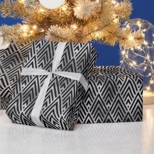Elegantes silbernes Chevron-Diamant-Art-Déco-Muste Geschenkpapier