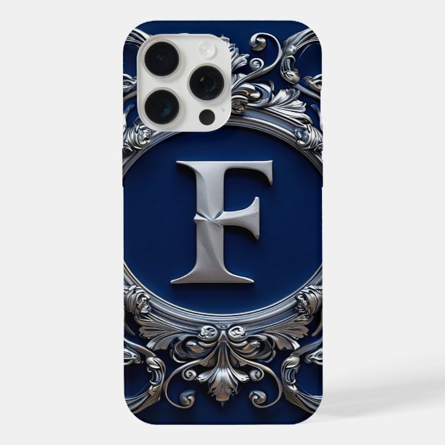 Elegantes silbernes F-Monogramm iPhone Hülle (Rückseite)