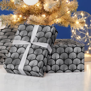 Elegantes silbernes Fächergitter-Art-Déco-Muster Geschenkpapier
