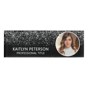 Elegantes silbernes Glitter-Mitarbeiter-Foto-ID Sc Namenschild