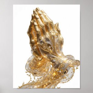 Elegantes silbernes GOLDENE BETENDE HÄNDE künstler Poster