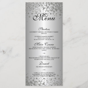 Elegantes, silbernes Hochzeitmenü Menükarte