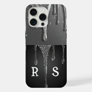 💎 Elegantes silbernes Monogramm mit Tropfen-Desig iPhone 15 Pro Max Hülle