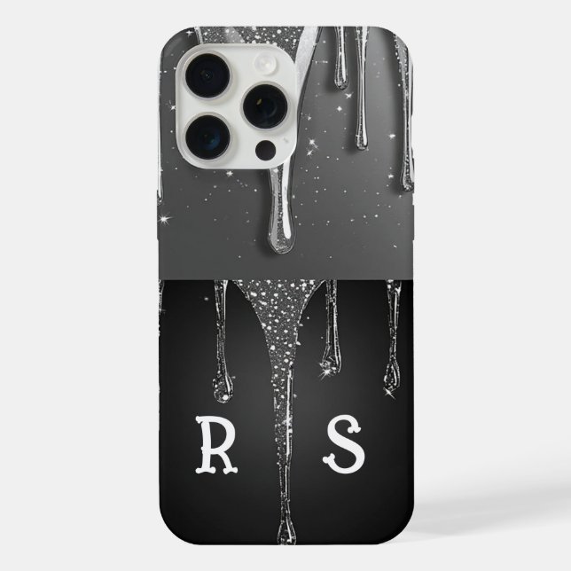 💎 Elegantes silbernes Monogramm mit Tropfen-Desig iPhone Hülle (Rückseite)