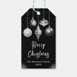 Elegantes silbernes und schwarzes Weihnachtsorname Geschenkanhänger