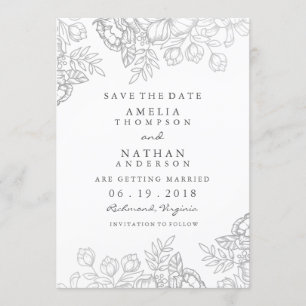 Elegantes silbernes vintage-blumiges 'Save The Dat Save The Date