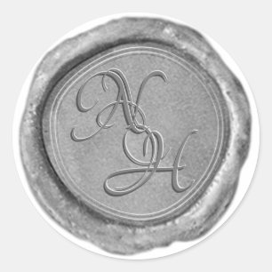 Elegantes silbernes Wachssiegel-Monogramm-Aufklebe Runder Aufkleber