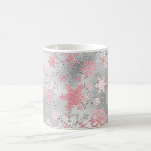 Elegantes Silberrosa Schneeflockenmuster Kaffeetasse