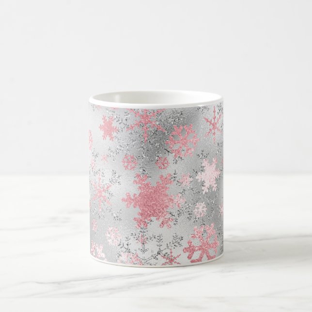 Elegantes Silberrosa Schneeflockenmuster Kaffeetasse (Mittel)