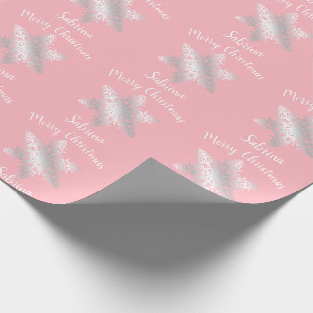 Elegantes Silberschneeflockenmuster Geschenkpapier (Ecke)