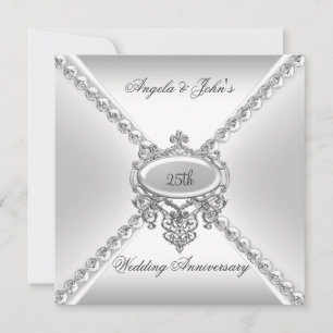 Elegantes Silberweiß 25. Hochzeitstag 3 Einladung