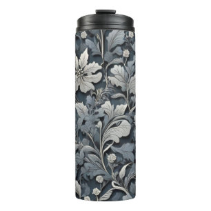 Elegantes silberweiß graues Floraldesign Thermosbecher