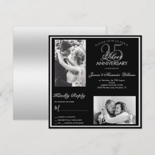 Elegantes Silver 25. Hochzeitstag Foto Einladung