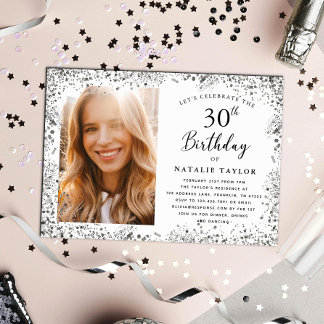 Elegantes Silver 30. Geburtstag Party Einladung