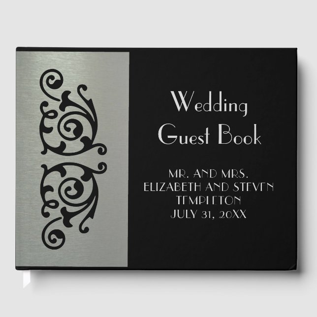 Elegantes Silver and Black Wedding Gästebuch (Vorderseite)