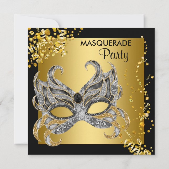 Elegantes Silver and Gold Masquerade Party Einladung (Vorderseite)