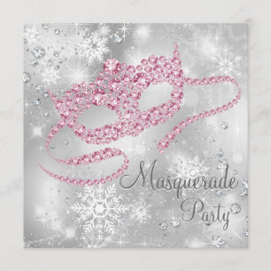 Elegantes Silver and Pink Masquerade Party Einladung