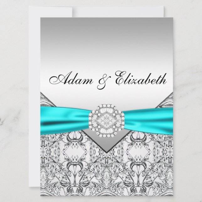 Elegantes Silver Aquamarin Blue Wedding Einladunge Einladung (Vorderseite)