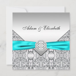 Elegantes Silver Aquamarin Blue Wedding Einladunge Einladung