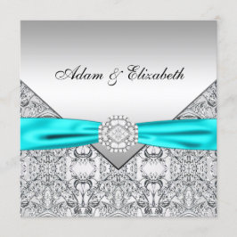 Elegantes Silver Aquamarin Blue Wedding Einladunge Einladung