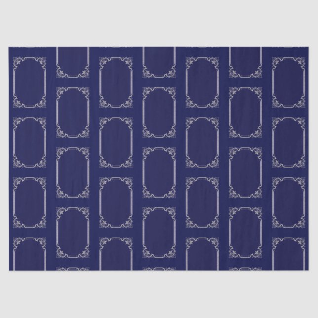 Elegantes Silver Art Deco Navy Blaues Muster Seidenpapier (Vorderseite)