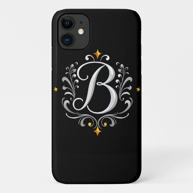 Elegantes Silver B Letter Monogram Case-Mate iPhone Hülle (Rückseite)