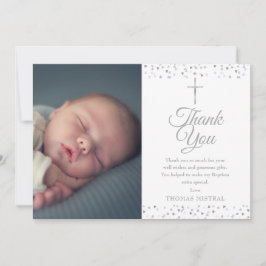Elegantes Silver Baptism Christening Hearts Foto Dankeskarte