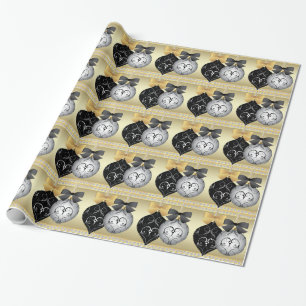 Elegantes Silver Black and Gold Weihnachtswrapping Geschenkpapier