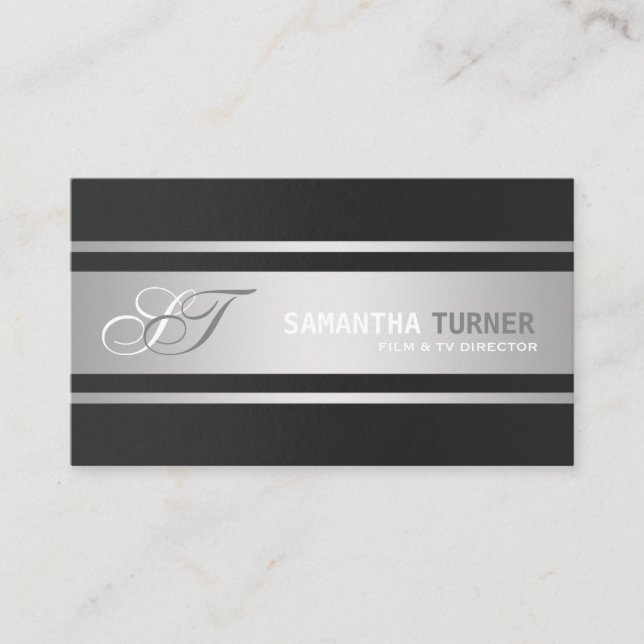 Elegantes Silver Black Beruflich Custom Monogram Visitenkarte (Vorderseite)