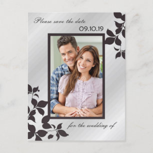 Elegantes Silver Black Floral Foto Save the Date Ankündigungspostkarte