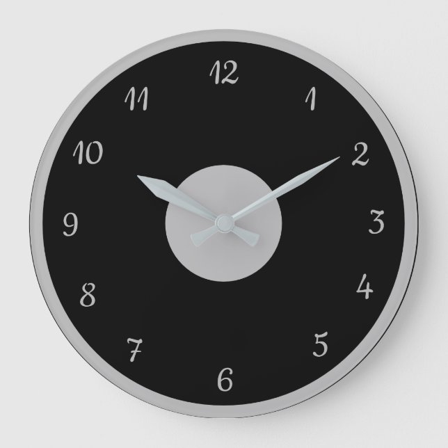 Elegantes Silver Black Modernes Dekorativ Große Wanduhr (Vorderseite)