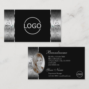 Elegantes Silver Black Squiggled Jewels Logo & Fot Visitenkarte