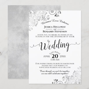 Elegantes Silver, Black & White Wedding Livestream Einladung