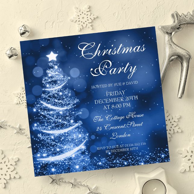 Elegantes Silver & Blue Christmas Party Sparkle Einladung (Elegant Silver & Blue Christmas Party Sparkle Invitation)