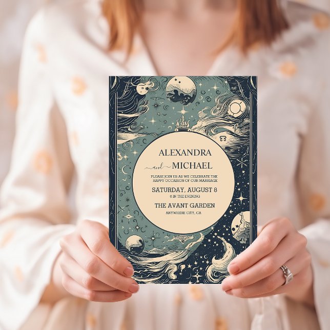 Elegantes Silver Blue Tarot Wedding Einladung (Von Creator hochgeladen)