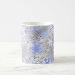 Elegantes Silver Blue Weihnachten Schneeflocken Mu Kaffeetasse
