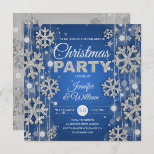 Elegantes Silver Blue Winter Glam Weihnachts-Party Einladung