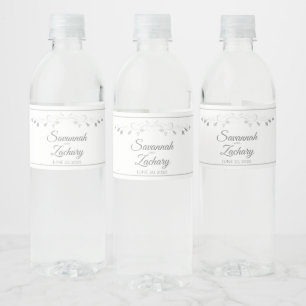 Elegantes Silver Blühe Einfache schicke Hochzeit Wasserflaschenetikett