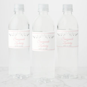 Elegantes Silver Blühe Rosa-Script-Hochzeit Wasserflaschenetikett