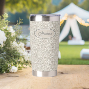 Elegantes Silver Bronze Glitzer Monogram Thermobecher