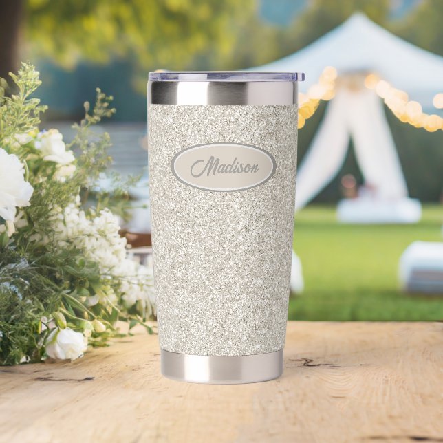 Elegantes Silver Bronze Glitzer Monogram Thermobecher (Hochzeit)