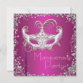 Elegantes Silver Confetti Hot Pink Masquerade Part Einladung
