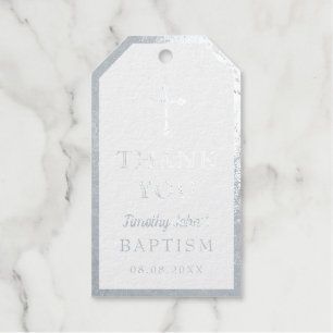 Elegantes Silver Cross Baptism Foto Geschenkanhänger