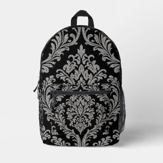 Elegantes Silver Damask Muster Backpack Bedruckter Rucksack