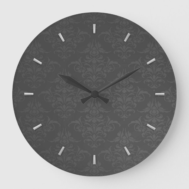 Elegantes Silver Damask Muster Große Wanduhr (Vorderseite)