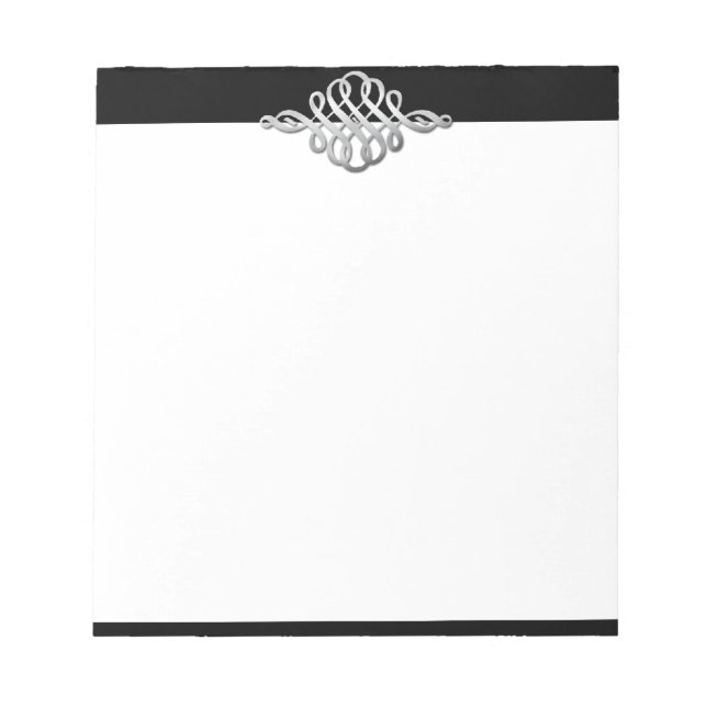 Elegantes Silver Embellishire auf schwarz Notizblock (Vorderseite)