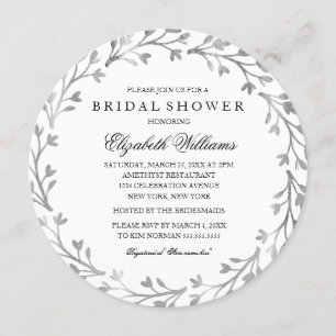 Elegantes Silver Floral Wreath Brautparty Einladun Einladung
