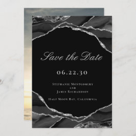 Elegantes Silver Foil Black Agate Wedding Foto Save The Date